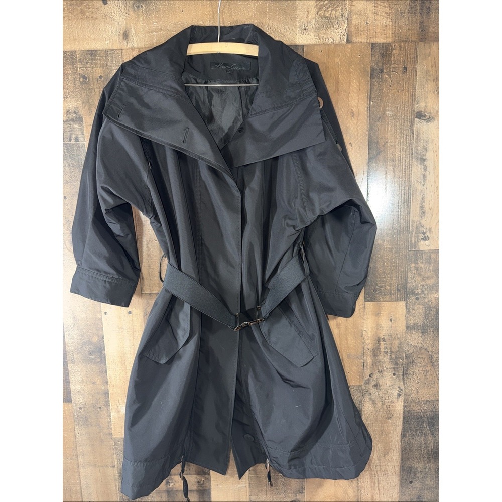 Kenneth Cole Reaction Women's Black Trench Coat Belted Lined-Classic Style Sz L